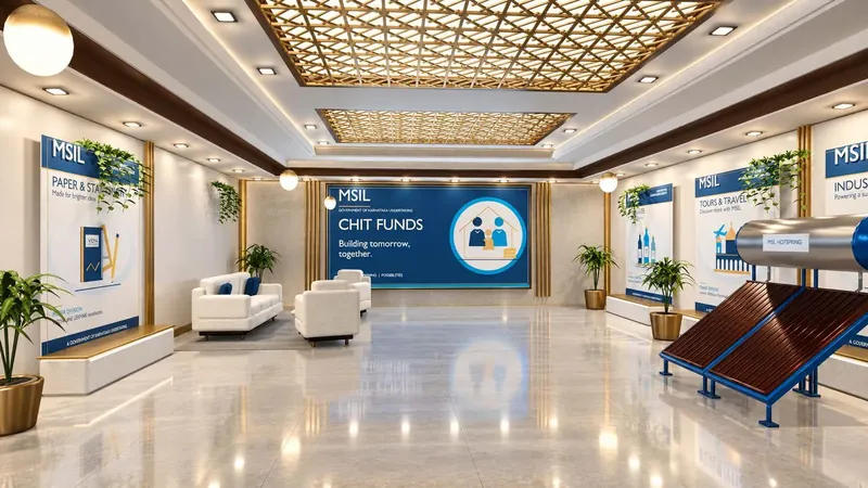 Interior: lattice ceiling, division panels for paper, travel and industrial products, and the lounge.